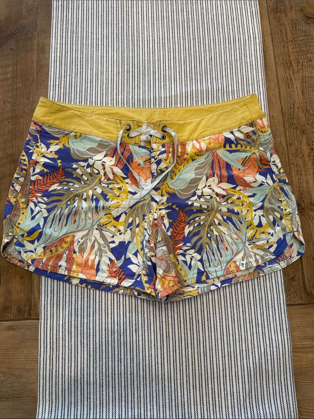 Patagonia Floral Tropical Print Shorts with Yellow Waistband